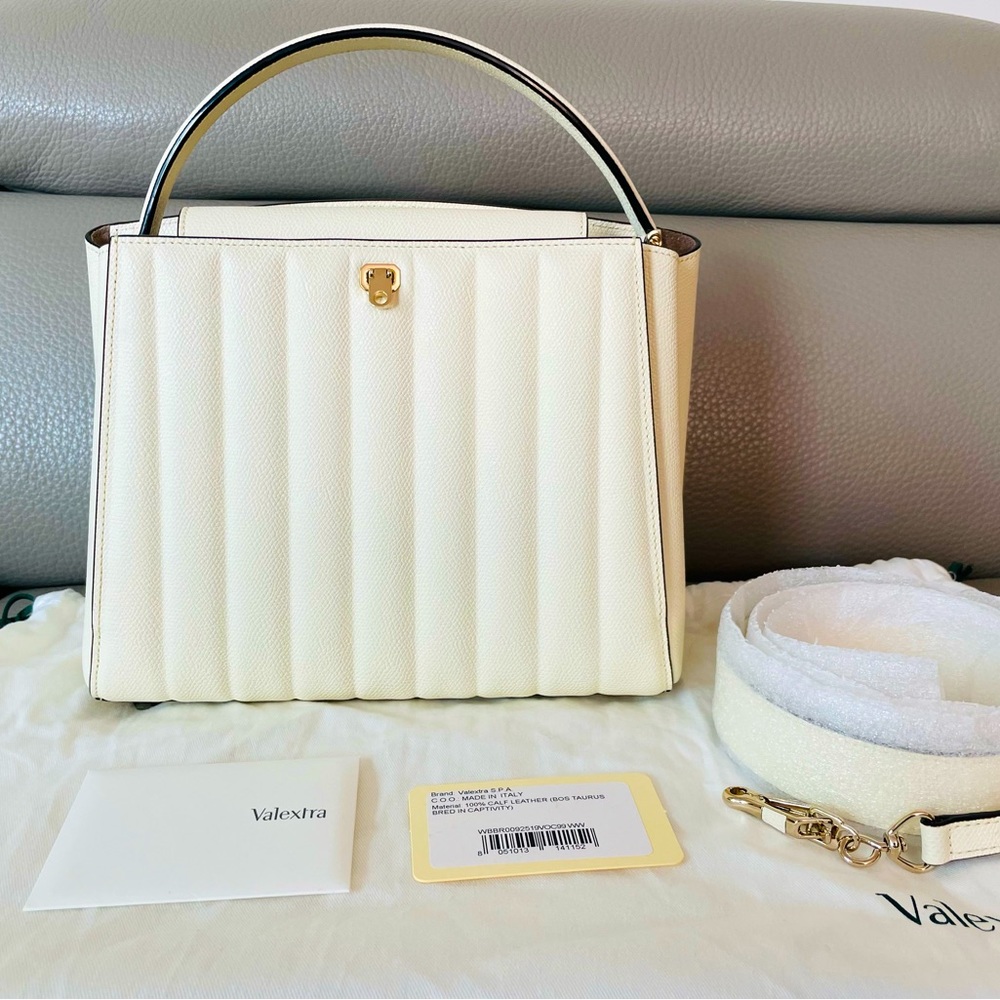 Valextra Brera Top Handle Leather Satchel White Ivory Made in Italy